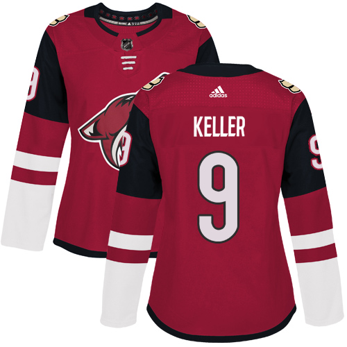 Adidas Arizona Coyotes #9 Clayton Keller Maroon Home Authentic Women Stitched NHL Jersey->women nhl jersey->Women Jersey
